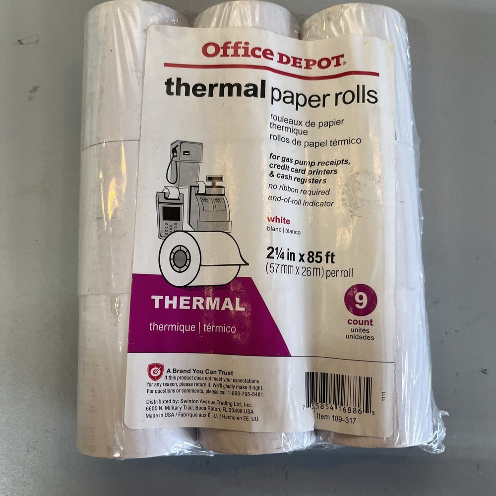 Nine Rolls Of Thermal Paper Rolls 2 1/4 X 85 Ft Office Depot