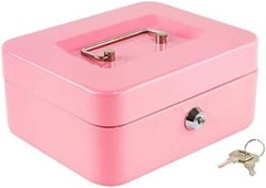 Secure Medium Pink Cash Box with Key Lock and Coin Organizer – 7.87″ x 6.30″