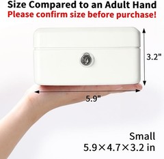 Small Portable Cash Box with Key Lock and Removable Tray – Elegant White Design