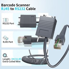 5M RS232 to RJ45 Coiled Cable For Zebra LS3008 LS3408 LS3408-FZ LS4278 LS3478