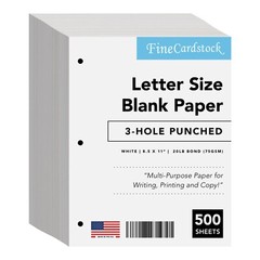 3 Hole Punched – White Regular Copy Paper – 8.5 x 11″ – 500 Sheets per Pack