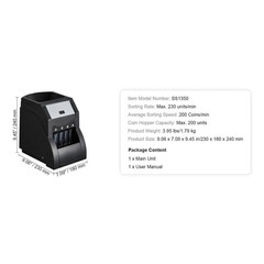 USD Coin Sorter Machine with 200 Coin Capacity and 4 Coin Tubes for Pennies, Nic
