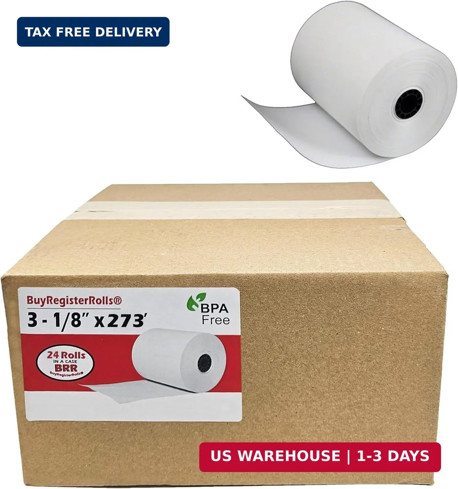 (24 Extra Large Rolls) 3 1/8 x 273 Thermal Paper Receipt Rolls fits all Clover P