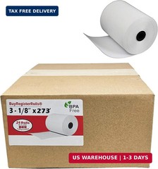 (24 Extra Large Rolls) 3 1/8 x 273 Thermal Paper Receipt Rolls fits all Clover P