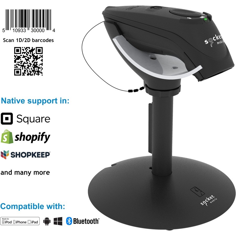 Socket Mobile DuraScan D740 Universal Barcode Scanner & Charging Stand Black