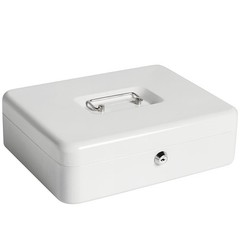 Cash Box Key Lock White 11.8×9.4×3.5 Inch XLarge Metal Money Tray Safe Box