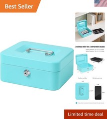 Compact Light Blue Cash Storage Box with Key Lock – Perfect for Medications