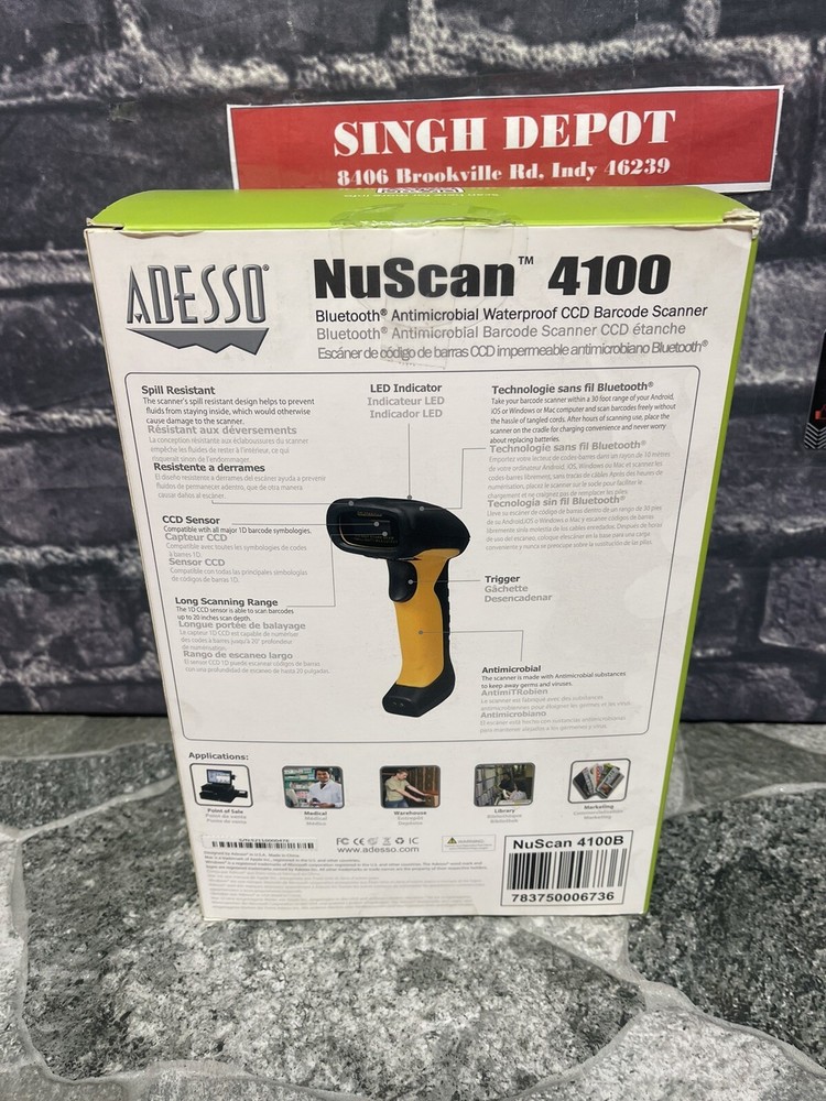 Adesso – NUSCAN Bluetooth Antimicrobial Waterproof CCD Barcode Scanner