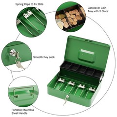Cash Box with Lock Key and Money Tray – Large Money Box for Cash Register Met…