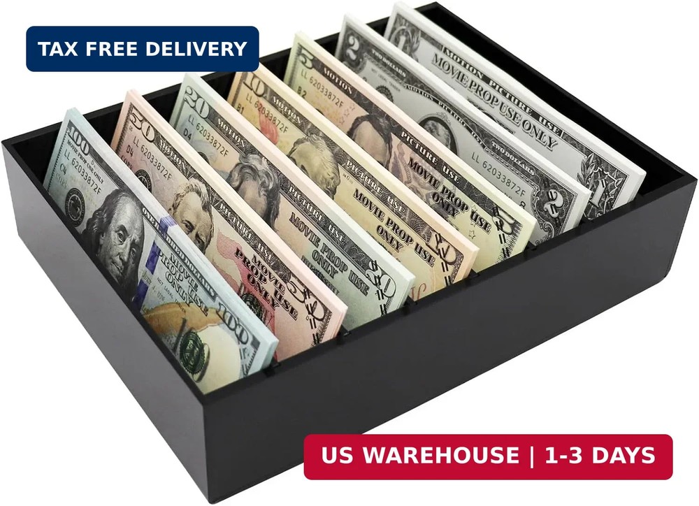 Money Organizer for Cash, 8 Compartment Black Acrylic Money Holder, Cash Tray, C