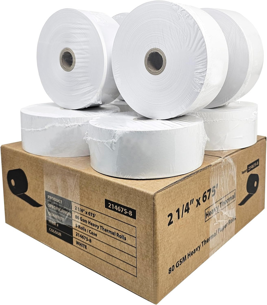 (8 Rolls) 2 1/4″ X 675′ Heavy Weight ATM Paper Rolls, 8 Rolls/Case, 80 GSM BPA F