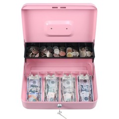 xydled Cash Box with Money Tray and Key Lock,Tiered, key lock, Pink Lock
