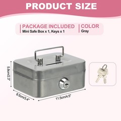 Mini Safe Box Cash Boxes Piggy Bank Mini Money Saving Boxes with Keys, Gray