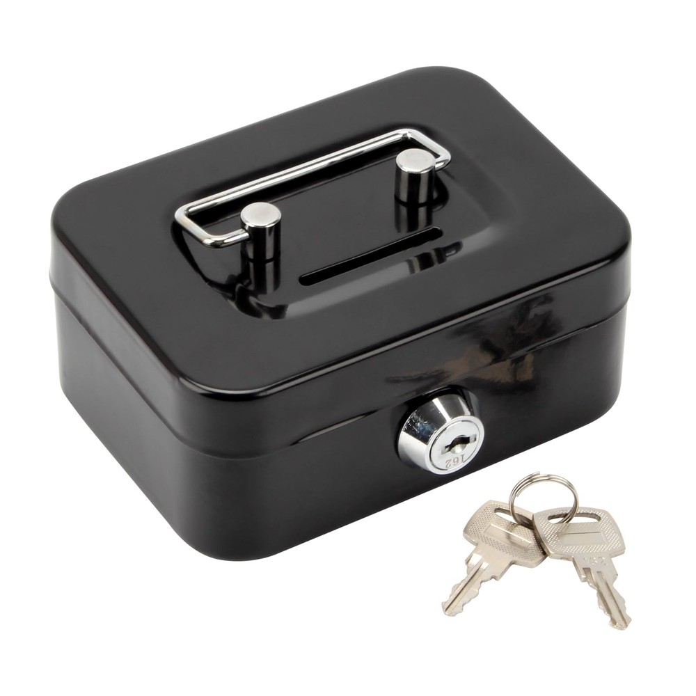 Mini Metal Cash Box Small Cash Box with Money Slot, Key Lock and Handle