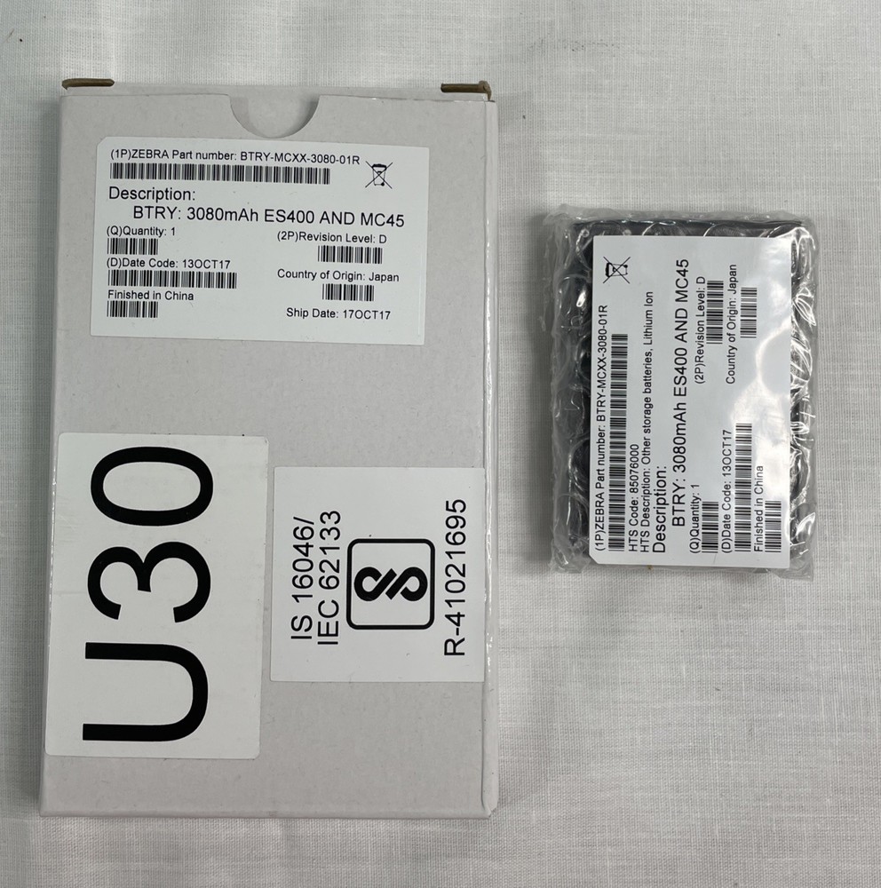 Zebra BTRY-MCXX-3080-01R Black 3080mAh Lithium-Ion Battery Pack For Zebra ES400