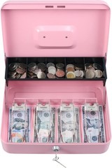 Stylish Pink Cash Box with Key Lock – Tiered Design for Organized Storage