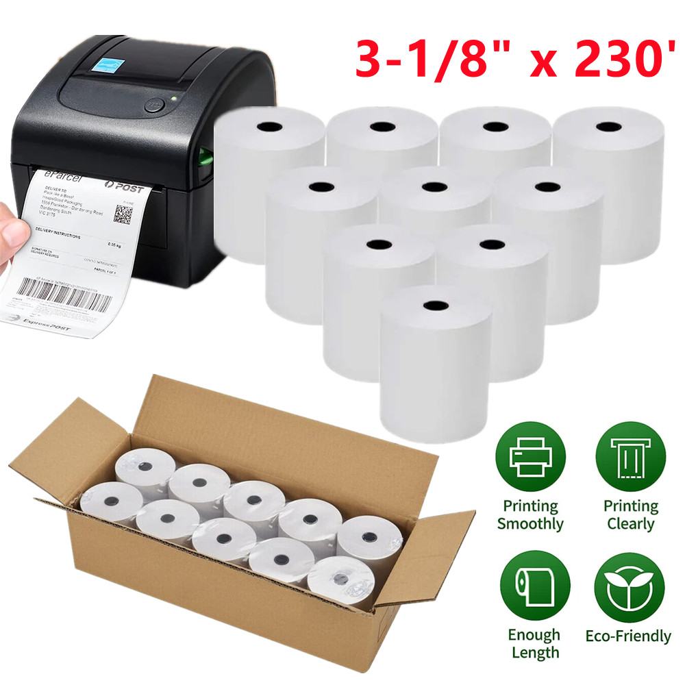 10 Rolls 3-1/8″ x 230′ Thermal Paper Rolls Cash Register POS Receipt Paper