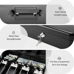 Portable Cash Drawer with Key Lock & Spill-Proof Coin Tray – Black, 11.8×9.5 in