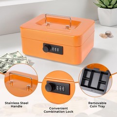 Cash Box with Money Tray and Combination Medium, Orange Lock