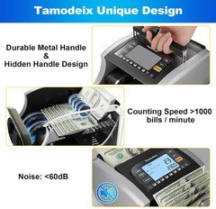 Money Counter for Dollar, Euro, MXN w/ UV/MG/IR Counterfeit Detection LCD Screen