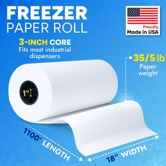 18″ X 13200″ (1100′) Made in USA White Freezer Paper Roll – Moisture-Resistant W