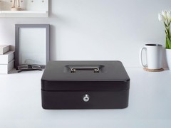 Cash Box with Lock and Money Tray Metal Large ys/m, Black-Large