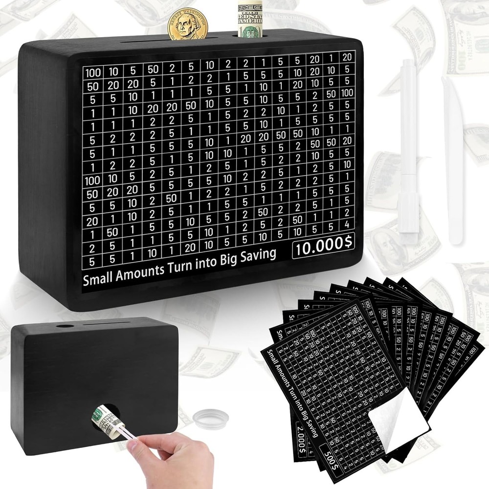 “Kkluno $3000 Cash Vault Wooden Money Saving Box Coin Counter Piggy Bank for A “