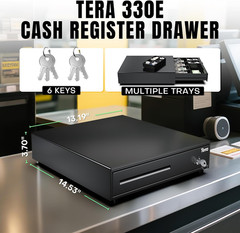 13 Inch Auto Open Cash Register Drawer with 6 Keys Heavy Duty 4 Bill 8 Coin Remo