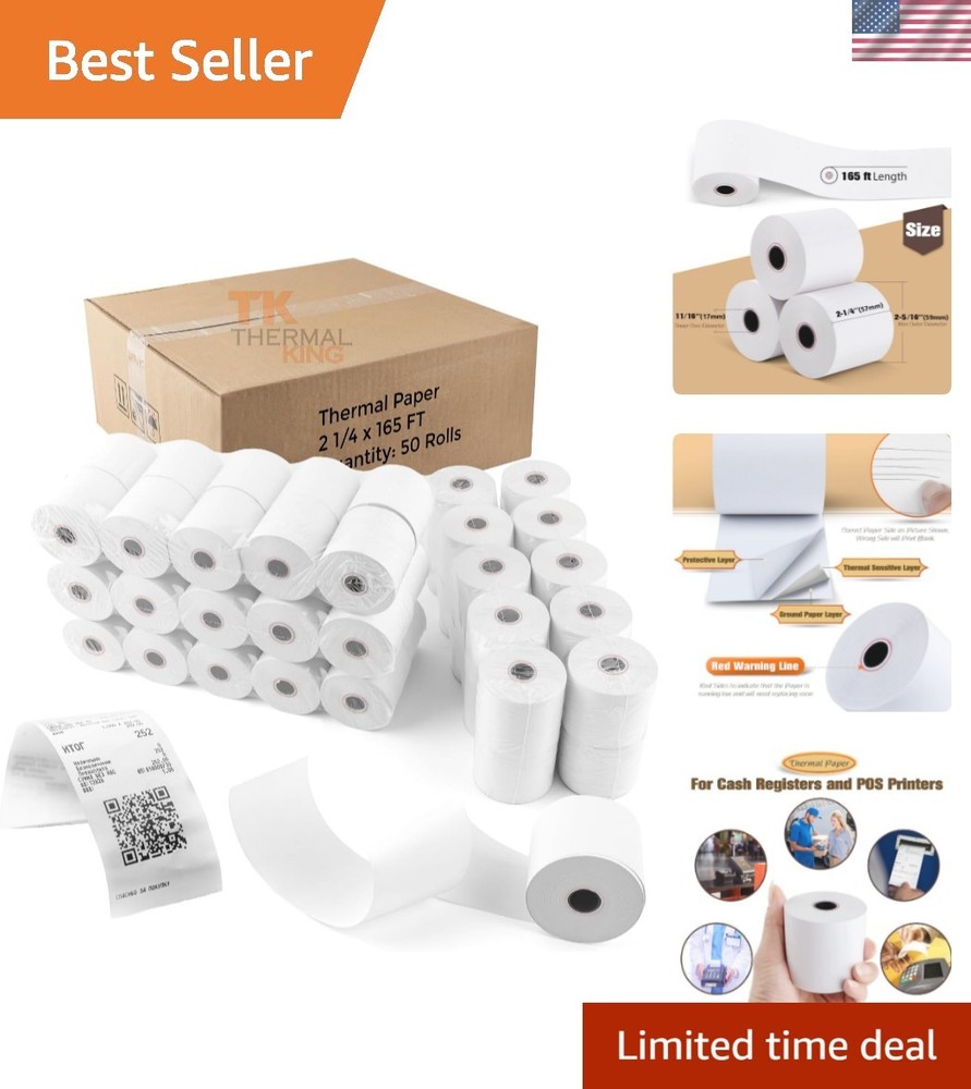 Biodegradable 50 Rolls 2 1/4″ x 165′ Thermal Paper – Ideal for Cash Registers
