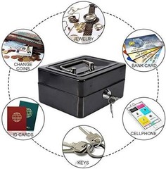 Chic Mini Cash Box for Kids: Secure Key Lock and Organized Coin Tray – Black