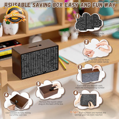 Wooden Savings Box with Counter Money Challenge Cash Vault Brown 1 Pack