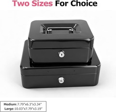10″ Cash Box with Money Tray, Black, Large | Metal Money Safe Lock Box, Key L…