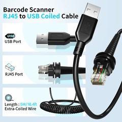 3M/5M CBL-500-300-S00 Coiled Cable Type A USB to RJ45 For Honeywell Scanner