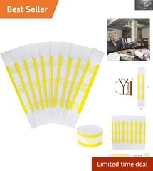 ABA Standard Yellow Money Bands – 100 Self-Adhesive Bill Wrappers, 7.5×1.15″