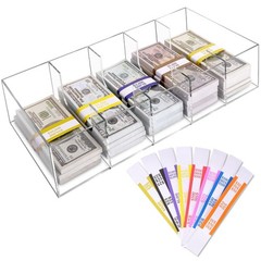 Clear Cash Tray With 300 Currency Wrappers, Acrylic Money Organizer Storage C…