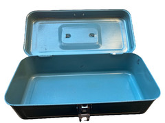 Vintage METAL CASH BOX w/ Lockable Clasp /Metal Handel/ Dual Hing 11 x 5.5 x 3.5