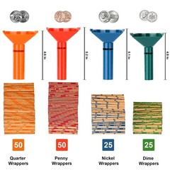 PM Company Color-Coded Coin Counting Tube with 150 Assorted Flat Coin Wrapper…