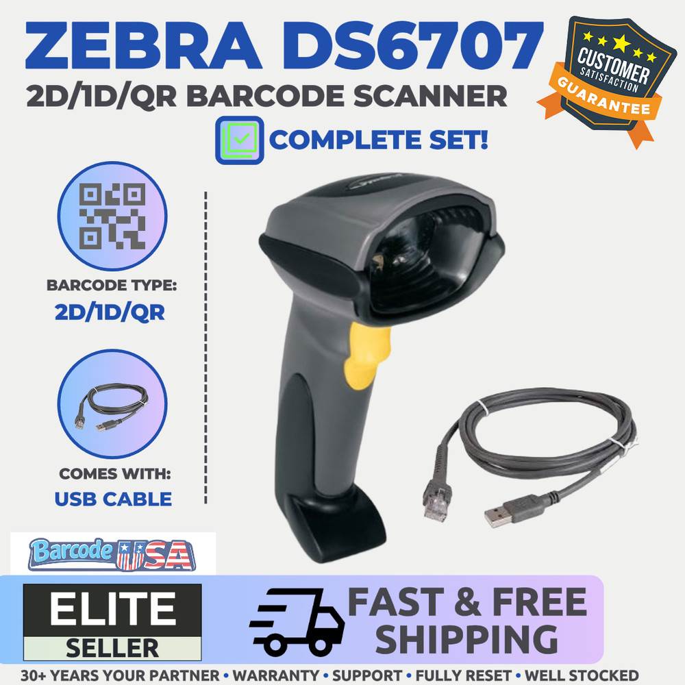 ✅Zebra Symbol DS6707 2D/1D/QR Code Barcode Scanner Corded + New USB Cable!🔥⭐
