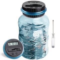 Digital Coin Counter Piggy Bank ABS Large 1.8L Blue Money Jar For US Coins