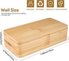 Bamboo Currency Money Cash Tray with Hinged Lid and Magnetic Closure, Single Com