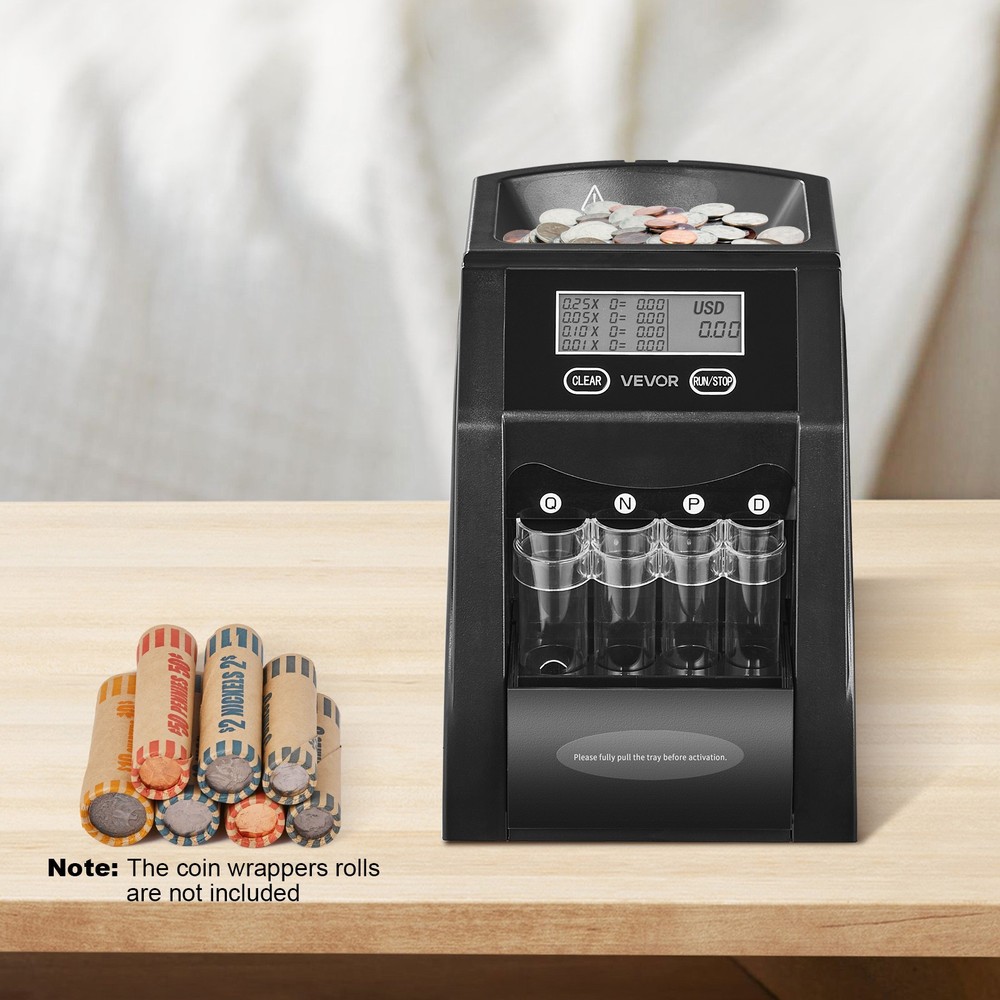 Uimoso USD Coin Sorter Wrapper Roller 150 Coins/min 4 Coin Tubes Store 200 Coins