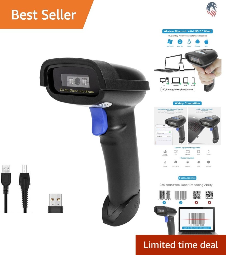 Compatible Bluetooth Barcode Scanner for iPhone Android PC Windows Mac CCD 1D 2D