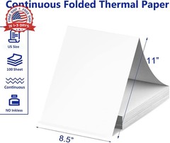 100 Sheets US Letter Size Thermal Paper, 8.5 x 11 Inch Thermal Printer Paper for