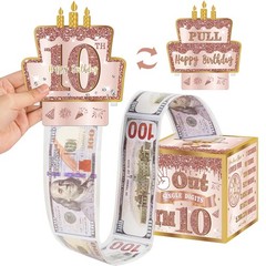 10th Birthday Money Pull Out Gift Box Pink Rose Gold Girls 10 Years Cash