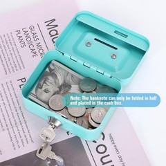 Small Lockable Cash Box Coin Bank w Key Slot Portable Metal Money Safe Green New