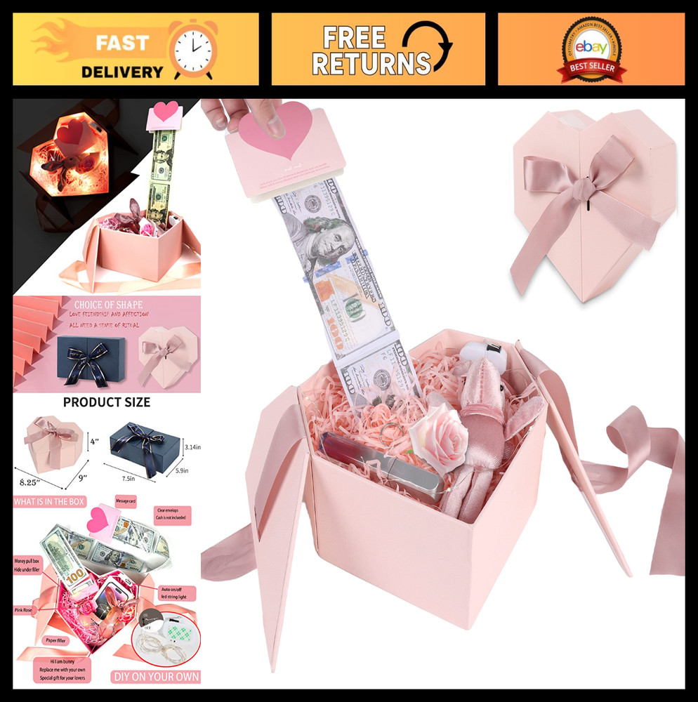 Cash Gift Money Box with Pull-Out Kit & String Lights – Birthday Surprise Box