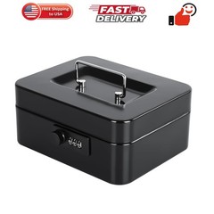 Cash Box with Combination Lock Safe Metal Money Box with Money Tray for Secur…