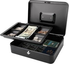 X-Large Secure Cash Box with Key Lock & Removable Tray – Durable Metal Design