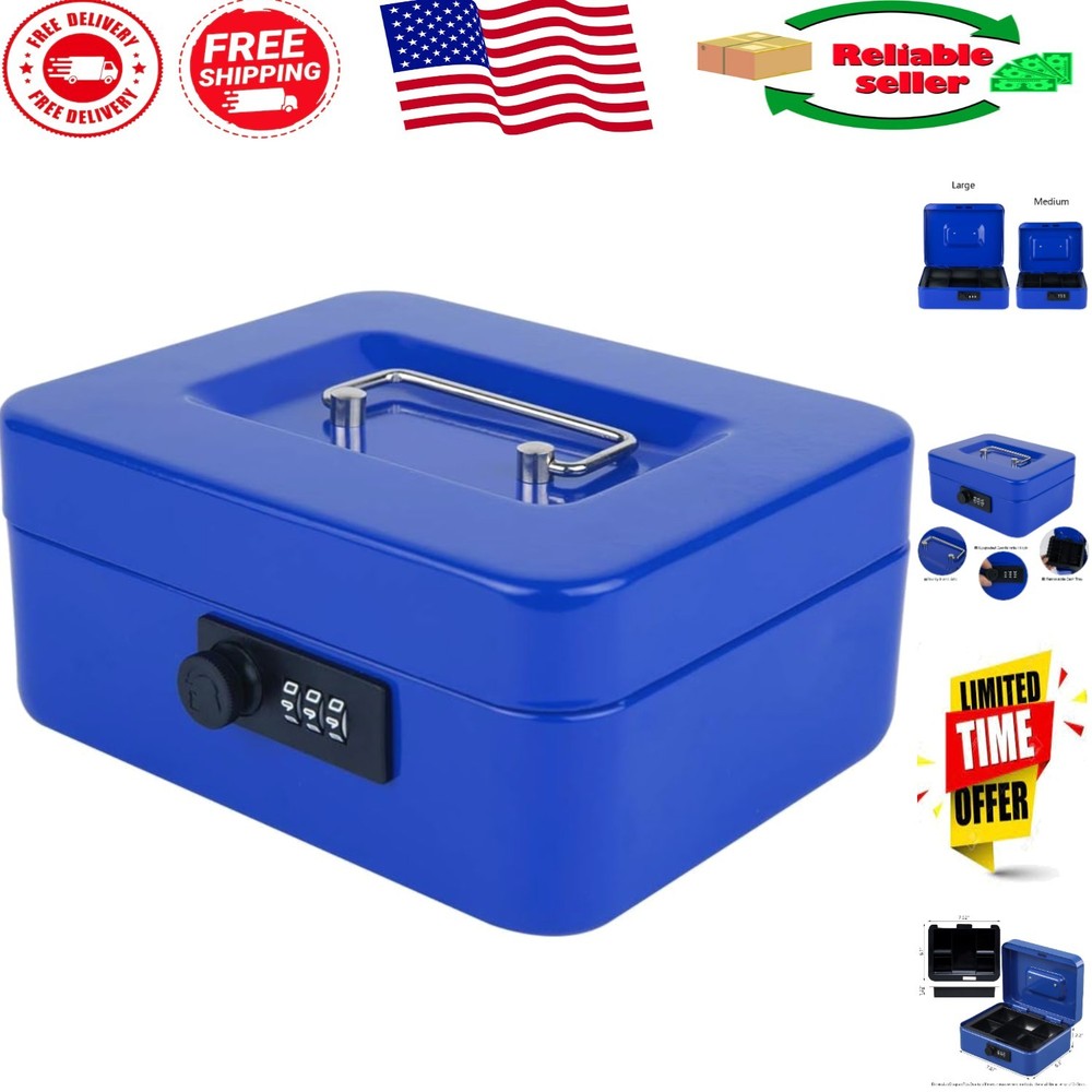 Water-Resistant Metal Cash Storage Box with Combination Lock, 7.87″ Compact Size