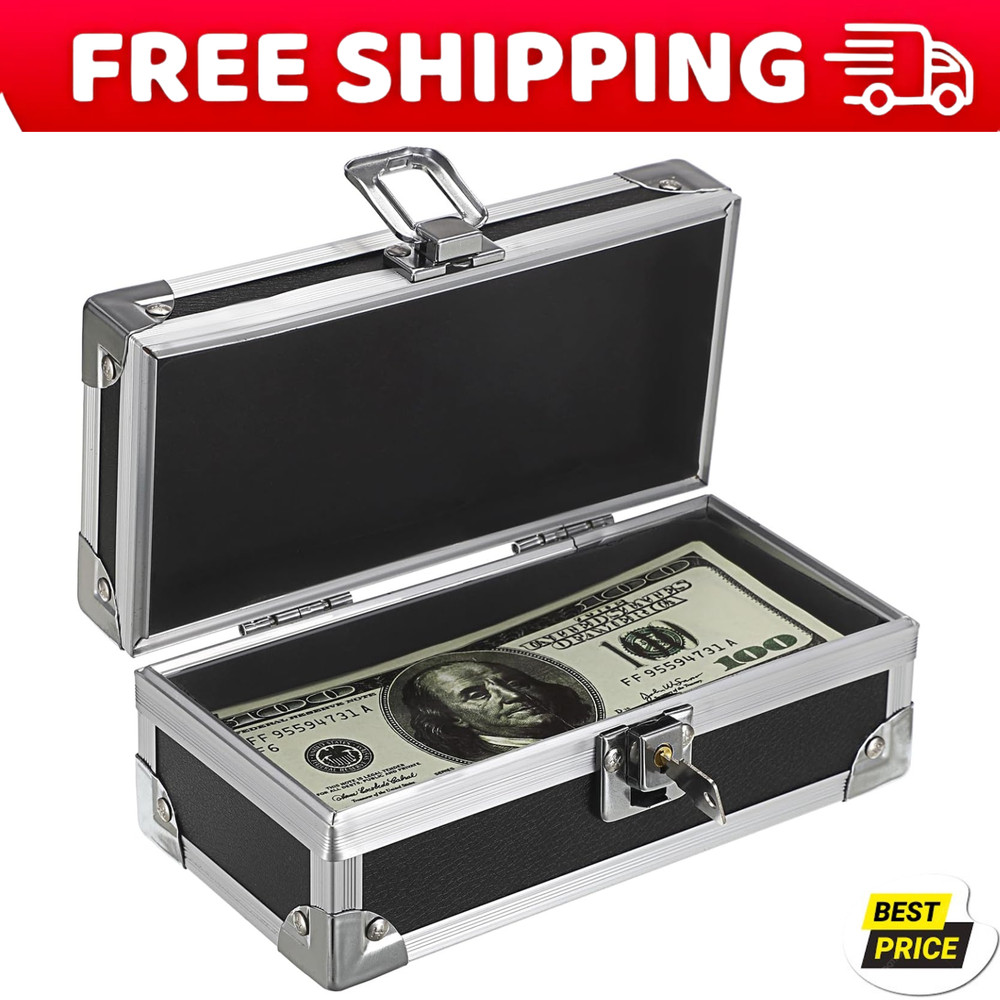 Cash Box with Lock, Aluminium Alloy Money Box for Cash Lockable Money Storage Bo